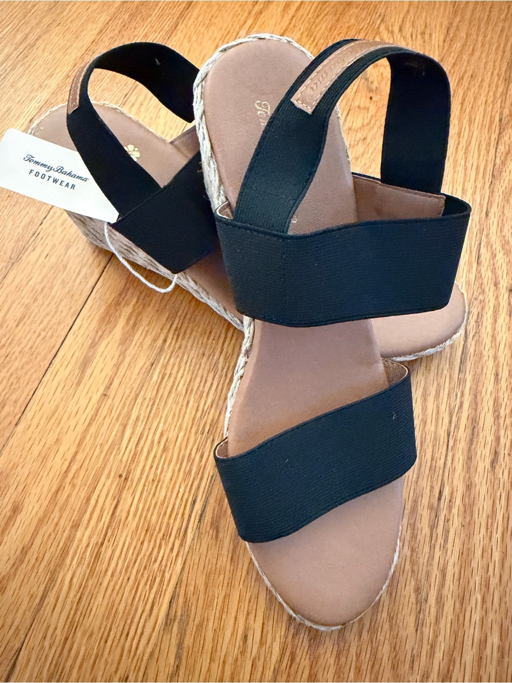 Tommy Bahama Black and Natural Wedge Espadrille Sandal NWT Size 8.5